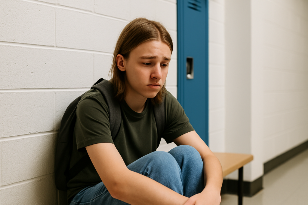 ledsen tonåring i skolmiljö, skolfrånvare