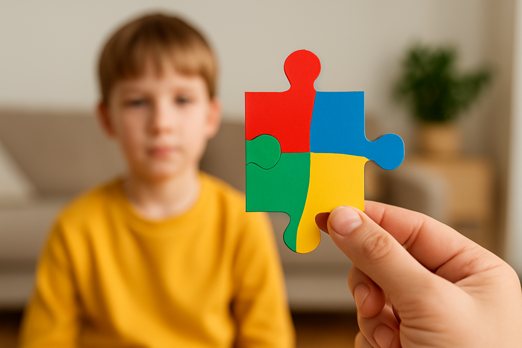 barn med autism med en pusselbit